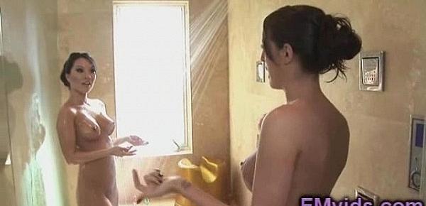 Kortney Kane and Asa Akira under shower lesbian play